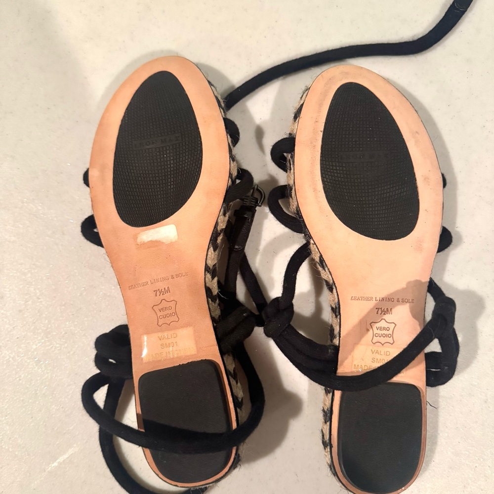 Leon Max Strappy Rope Knot Open Toe Flat Sandals Cream Black Size 7.5 - Picture 5 of 5